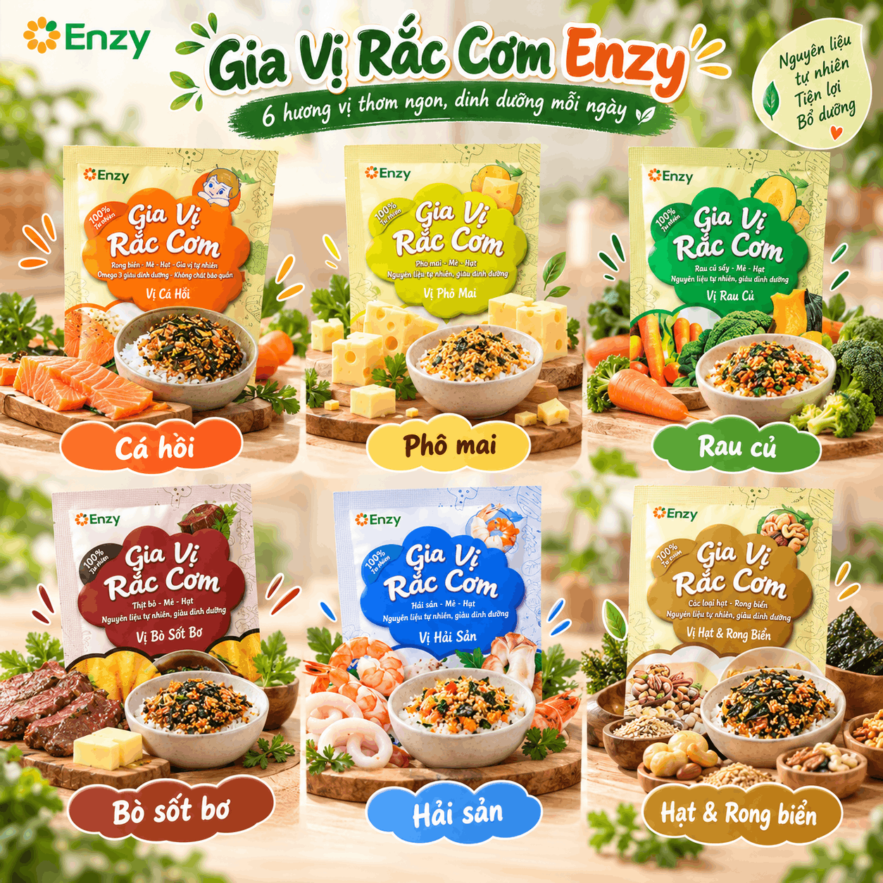 Rắc cơm dinh dưỡng Enzy 6 hương vị thuần thực vật cho bé