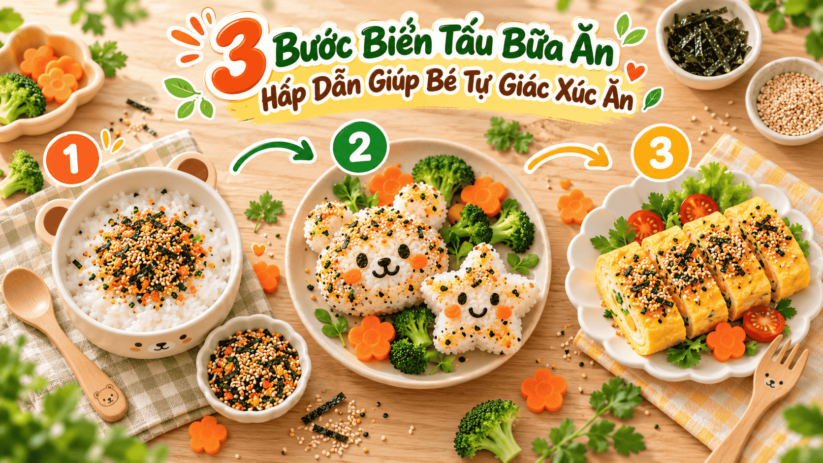 Cách biến tấu cơm nắm hình thú cùng gia vị rắc cơm Enzy