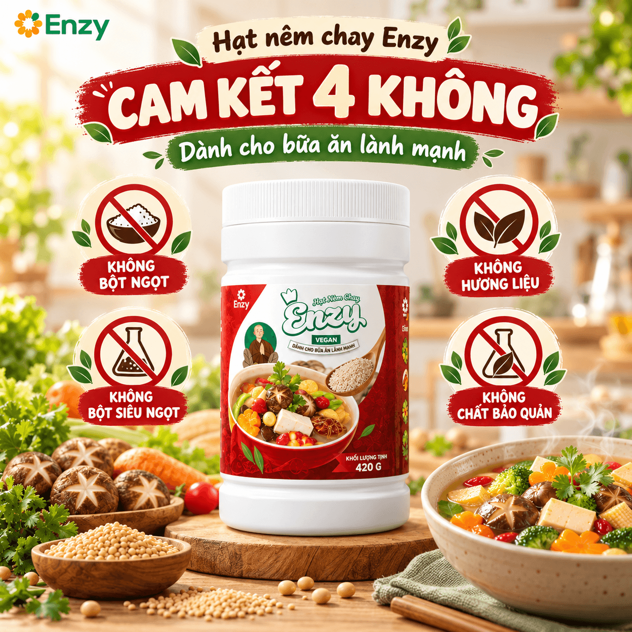 Hạt nêm chay cam kết 4 KHÔNG