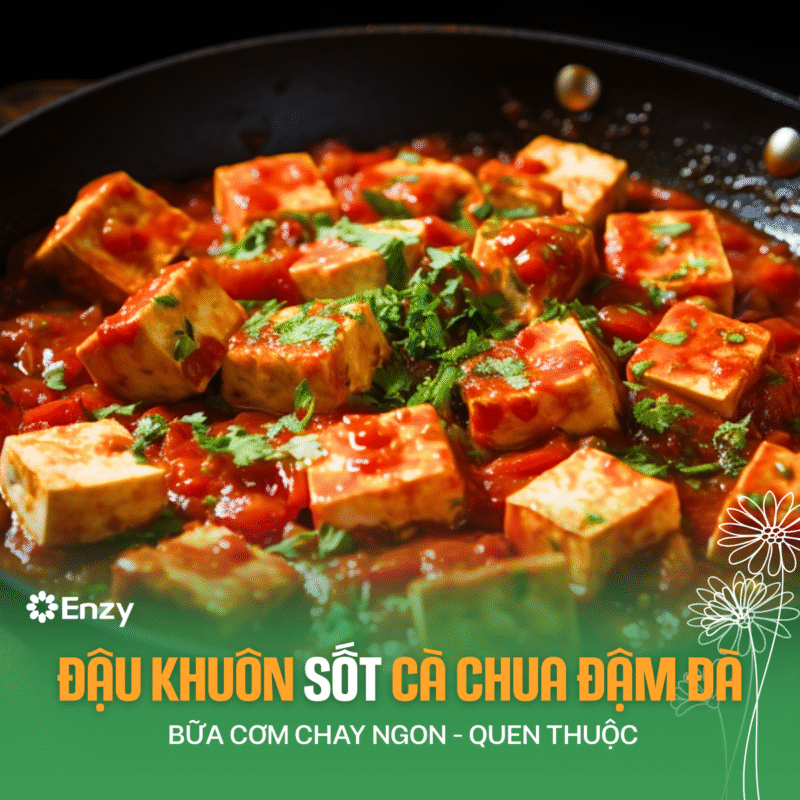 Bữa cơm chay với món đậu khuôn sốt cà chua