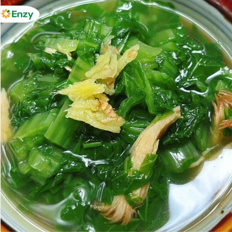 Canh rau cải xanh nấu nấm