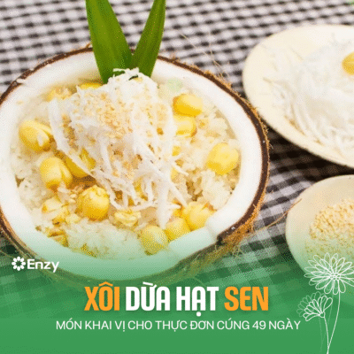 Món chay cúng 49 ngày - Xôi dừa hạt sen